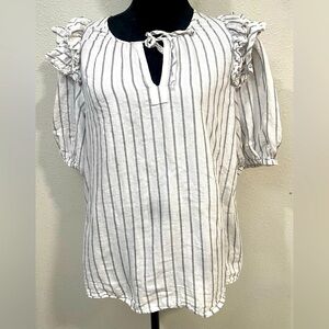 Caballero Black and White Striped Ruffle Sleeve Blouse – Size XL